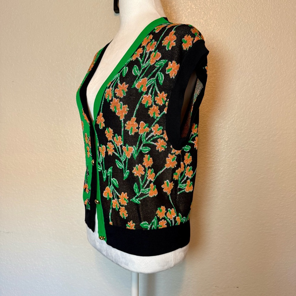 Urban Revivo Color Block Floral Sweater Vest Green Black Sparkly Size 4 - Picture 5 of 13